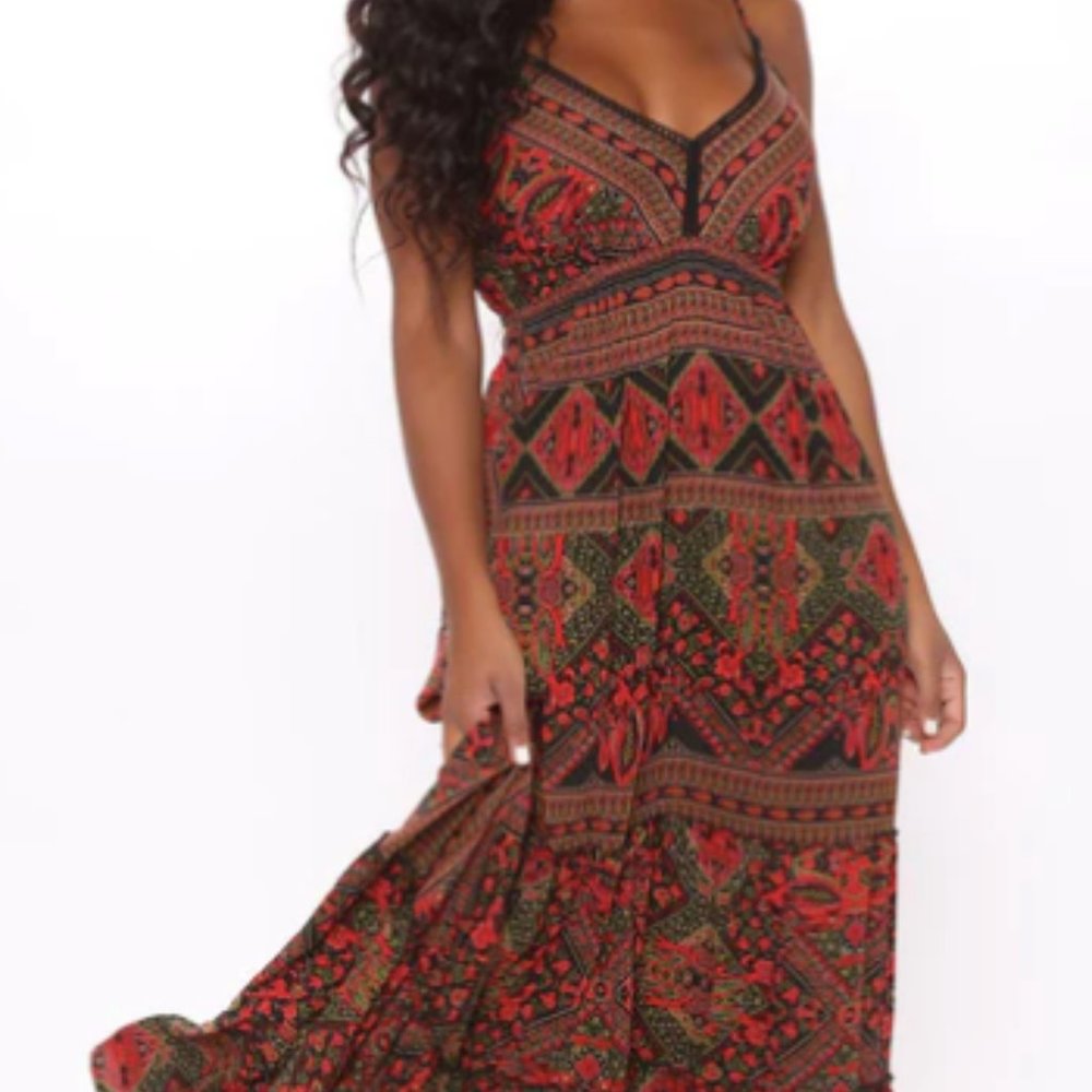 Red Flowy Printed Maxi Dress